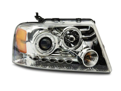 Raxiom 04-08 Ford F-150 Dual LED Halo Projector Headlights- Chrome Housing (Clear Lens) - T542850