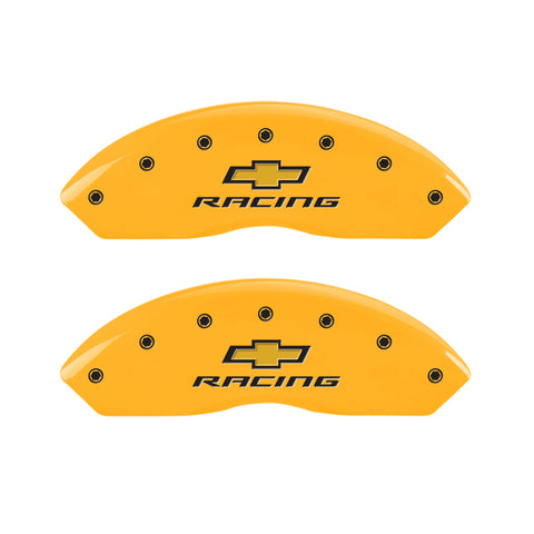 MGP 4 Caliper Covers Engraved Front & Rear Chevy Racing Yellow Power Coat Finish Black Characters - 13007SBRCYL