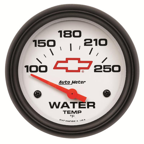 AutoMeter Gauge Water Temp 2-5/8in. 100-250 Deg. F Electric Chevy Red Bowtie White - 5837-00406