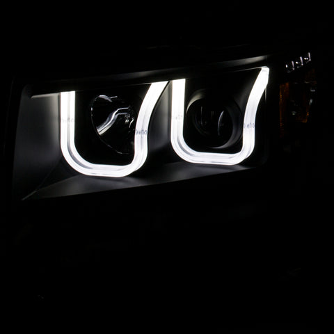 ANZO 2009-2014 Ford F-150 Projector Headlights w/ U-Bar Black Amber (HID TYPE) (WITHOUT HID KIT) - 111351
