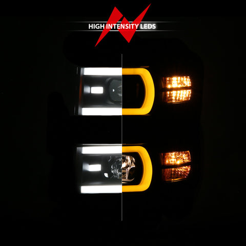 Anzo 14-15 Chevy Silverado 1500 Black Dual Switchback+Sequential LED Tube Sq. Projector Headlights - 111617