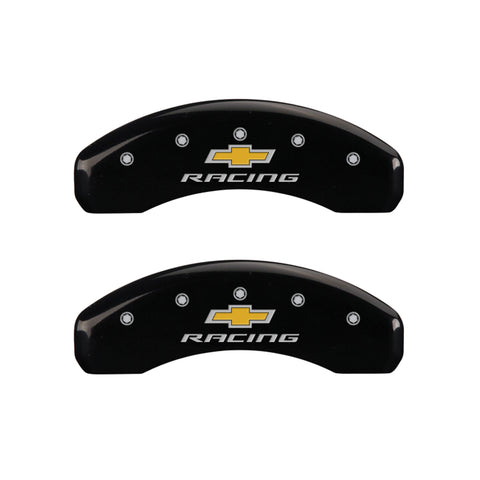 MGP 4 Caliper Covers Engraved Front & Rear Chevy racing Black finish silver ch - 14033SBRCBK