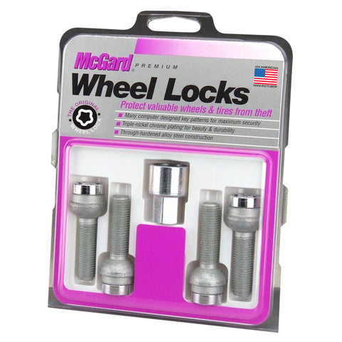 McGard Wheel Lock Bolt Set - 4pk. (Radius Seat) M14X1.5 / 17mm Hex / 27.0mm Shank Length - Chrome - 28174