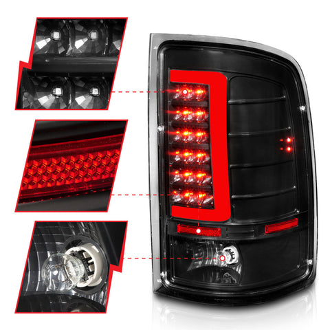 ANZO 2007-2013 GMC Sierra LED Tail Lights w/ Light Bar Black Housing Clear Lens - 311388