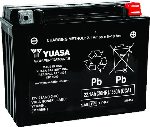 Yuasa YTX24HL Maintenance Free AGM 12-Volt Battery - YUAM7250H