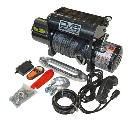 DV8 Offroad 12000 LB Winch w/ Synthetic Line & Wireless Remote - Black - WB12SR