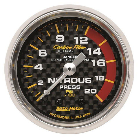 Autometer Carbon Fiber 52mm 1600 PSI Mechanical Nitrous Pressure Gauge - 4728