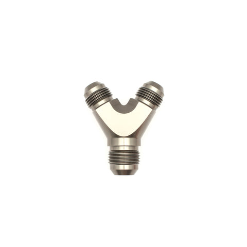 DeatschWerks 8AN Male Flare + 8AN Male Flare to 10AN Male Flare Y Block Fitting - 6-02-0703