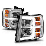 ANZO 2007-2013 Chevrolet Silverado 1500 Projector w/ Light Bar Chrome Housing w/ Sequential - 111546