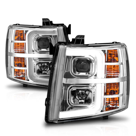 ANZO 2007-2013 Chevrolet Silverado 1500 Projector w/ Light Bar Chrome Housing w/ Sequential - 111546