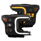 ANZO 18-19 Ford F-150 LED Projector Headlights w/ Plank Style Switchback Black w/ Amber - 111400