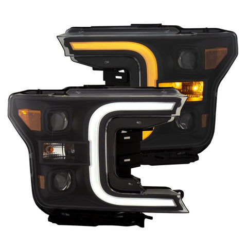 ANZO 18-19 Ford F-150 LED Projector Headlights w/ Plank Style Switchback Black w/ Amber - 111400