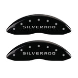 MGP Front set 2 Caliper Covers Engraved Front Silverado Black finish silver ch - 14238FSILBK