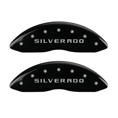 MGP Front set 2 Caliper Covers Engraved Front Silverado Black finish silver ch - 14238FSILBK