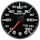 Autometer Spek-Pro Gauge Oil Press 2 1/16in 120psi Stepper Motor W/Peak & Warn Blk/Chrm - P325318