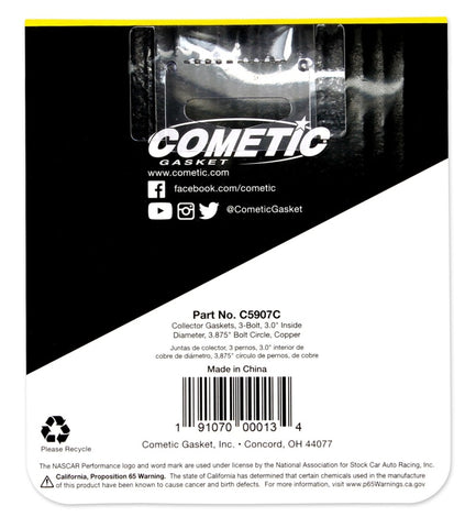 Cometic 3.0in Copper Header Collector - .043in DIA Port/3.875 Bolt Circle - C5907C