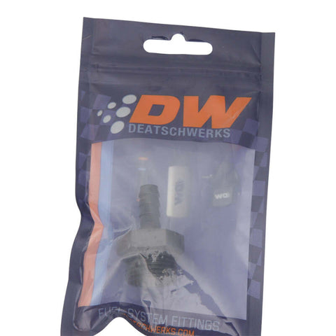 DeatschWerks 10AN ORB Male to 5/16in Male Triple Barb Fitting (Incl O-Ring) - Anodized Matte Black - 6-02-0516-B