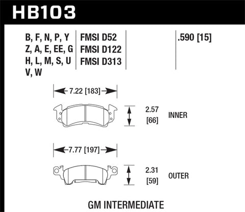 Hawk 69-81 Chevy Camaro Blue 9012 Front Brake Pads - HB103E.590