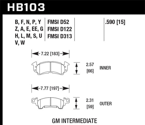 Hawk DTC-80 71-86 Chevy C20 Front Race Brake Pads - HB103Q.590