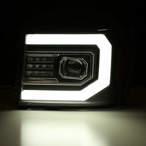 AlphaRex 07-13 GMC Sierra 1500 (No Clsc) LUXX-Series LED Proj HL Jet Blk w/Actv Lgt & Seq.Sig / DRL - 880097