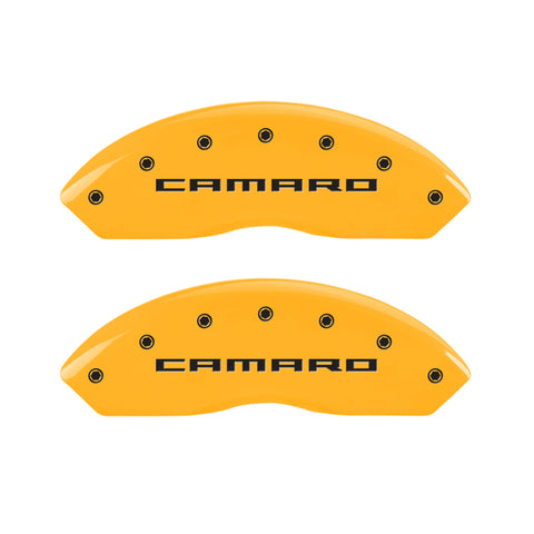 MGP 4 Caliper Covers Engraved Front Gen 5/Camaro Engraved Rear Gen 5/RS Yellow finish black ch - 14240SCR5YL
