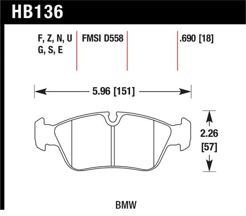 Hawk 01-06 BMW 325CI L6-2.5L DTC-70 Race Front Brake Pads - HB136U.690