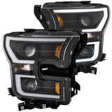 ANZO 2015-2017 Ford F-150 Projector Headlights w/ Plank Style Switchback Black w/ Amber - 111357