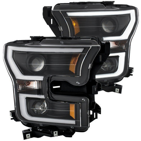 ANZO 2015-2017 Ford F-150 Projector Headlights w/ Plank Style Switchback Black w/ Amber - 111357