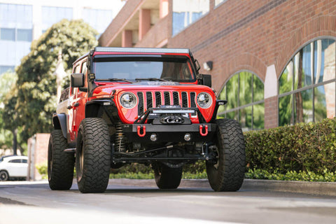 DV8 Offroad 07-23 Jeep Wrangler/Gladiator JT/JK/JL FS-25 Stubby Front Bumper w/Plated Bull Bar - FBJL-06