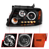 ANZO 2004-2008 Ford F-150 Projector Headlights w/ Halo and LED Black - 111028