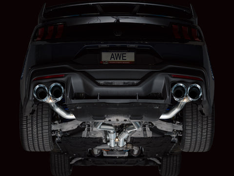 AWE 2024 Ford Mustang Dark Horse S650 RWD Track Edition Cat-Back Exhaust w/ Quad Chrome Silver Tips - 3020-42375