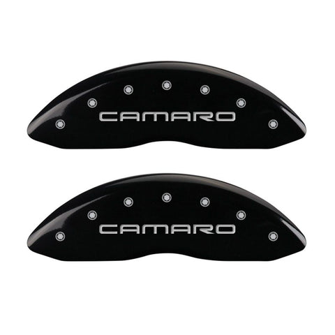 MGP 4 Caliper Covers Engraved Front Gen 4/Camaro Engraved Rear Gen 4/Z28 Black finish silver ch - 14027SZ84BK
