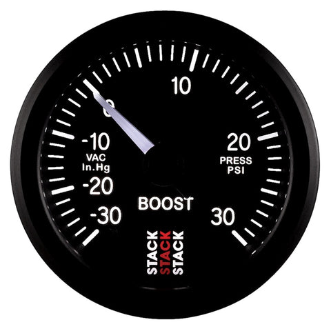 Autometer Stack 52mm -30INHG to +30 PSI (Incl T-Fitting) Pro Stepper Motor Boost Press Gauge - Black - ST3312