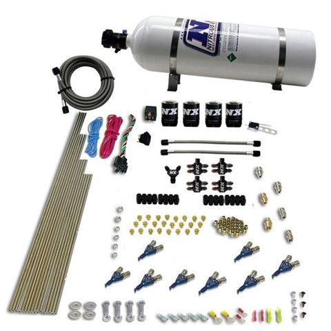 Nitrous Express 8 Cyl Piranha Direct Port 4 Solenoids Nitrous Kit (200-500HP EFI Jets) w/15lb Bottle - 80001EFI-15