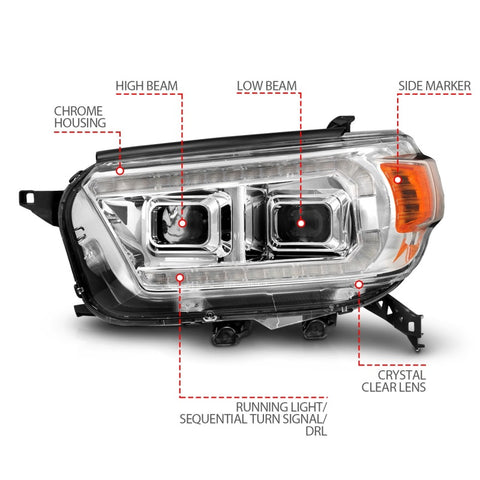 ANZO 10-13 Toyota 4Runner Projector Headlights - Chrome - 111603