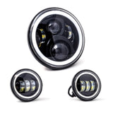 Letric Lighting 7in Full-Halo Black LED Headlight with (2) 4.5in Full-Halo Black Passing Lamps - LLC-LHK-7BH