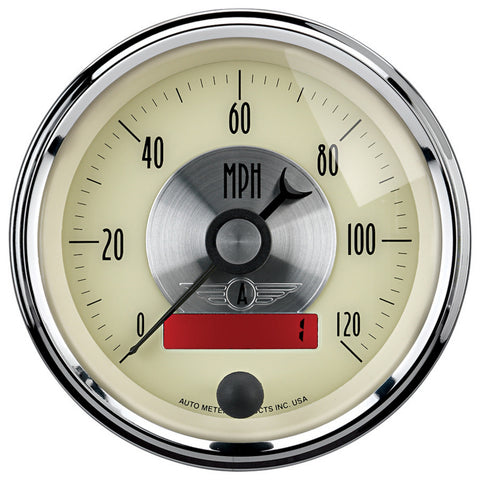 AutoMeter Gauge Speedo 3-3/8in. 120MPH Elec. Program W/Lcd Odo Prestige Antique. Ivory - 2087