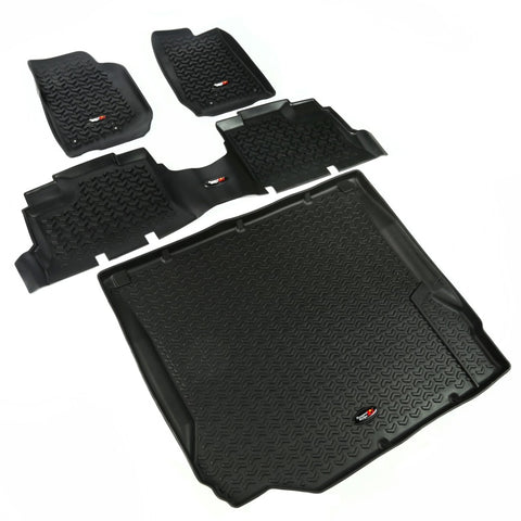 Rugged Ridge Floor Liner Front/Rear/Cargo Black 2007-2010 Jeep Wrangler JK 4 Dr - 12988.01
