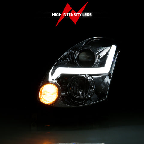 ANZO 2003-2007 Infiniti G35 Projector Headlight Plank Style Chrome (HID Compatible, No HID Kit ) - 121558