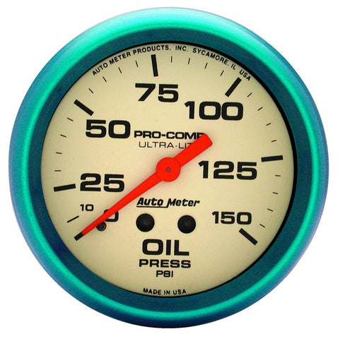 Autometer Ultra-Nite 2-5/8in 0-150 PSI Liquid Filled Mechanical Glow In Dark Oil Pressure Gauge - 4223