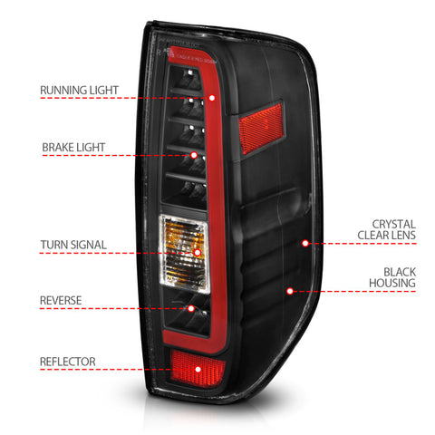 ANZO 2005-2021 Nissan Frontier LED Taillights Black Housing/Clear Lens - 311443