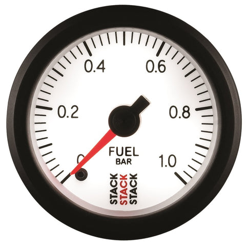 Autometer Stack 52mm 0-1 Bar M10 Male Pro Stepper Motor Fuel Pressure Gauge - White - ST3353