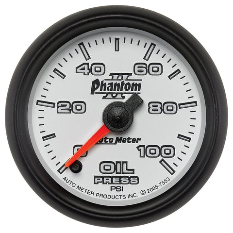 Autometer Phantom II 52mm Full Sweep Electronic 0-100 PSI Oil Pressure Gauge - 7553