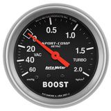Autometer Sport-Comp 66.7mm METRIC 60 cm/Hg-2.0 Kg/Cm2 Mechanical Vacuum/Boost Gauge - 3401-J