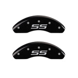 MGP 4 Caliper Covers Engraved Front & Rear Monte Carlo style/SS Black finish silver ch - 14050SSS4BK