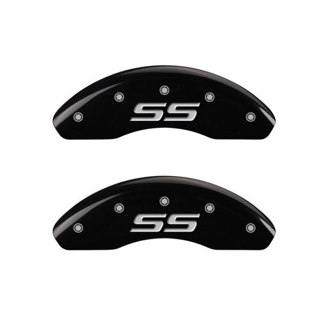 MGP 4 Caliper Covers Engraved Front & Rear Monte Carlo style/SS Black finish silver ch - 14050SSS4BK