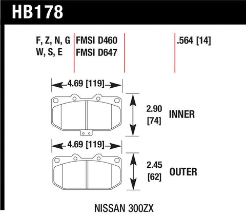 Hawk 2/1989-1996 Nissan 300ZX Base (Excl. Turbo) HPS 5.0 Front Brake Pads - HB178B.564