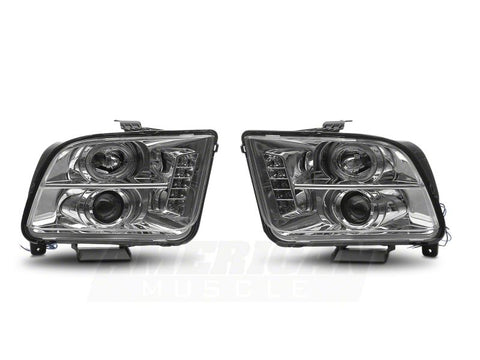 Raxiom 05-09 Ford Mustang Excluding GT500 LED Halo Projector Headlights- Chrome Housing (Clear Lens) - 49006
