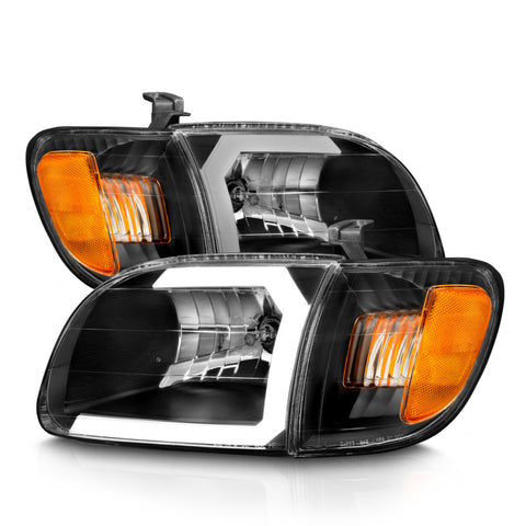 ANZO 00-04 Toyota Tundra (Fits Reg/Acc Cab Only) Crystal Headlights w/Light Bar Black w/Corner Light - 111579