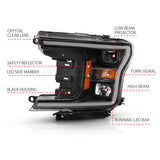 ANZO 2018-2019 Ford F-150 Projector Plank Style H.L. Black Amber (Without Switchback) - 111467